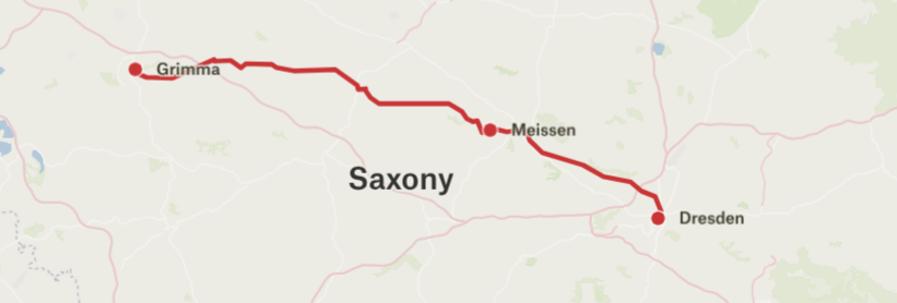 Grimma to Dresden map